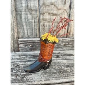 Western Cowboy Boot Christmas Ornament Resin Holder Brown Red 5”